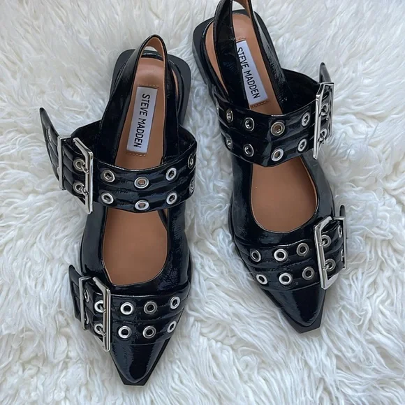 STEVE MADDEN GRAND AVE SANDAL BLACK PATENT - Picture 14 of 16